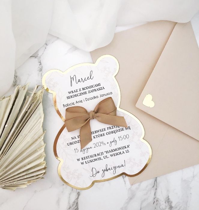 Zaproszenia na chrzest chrzciny urodzinowe urodziny roczek misie miś