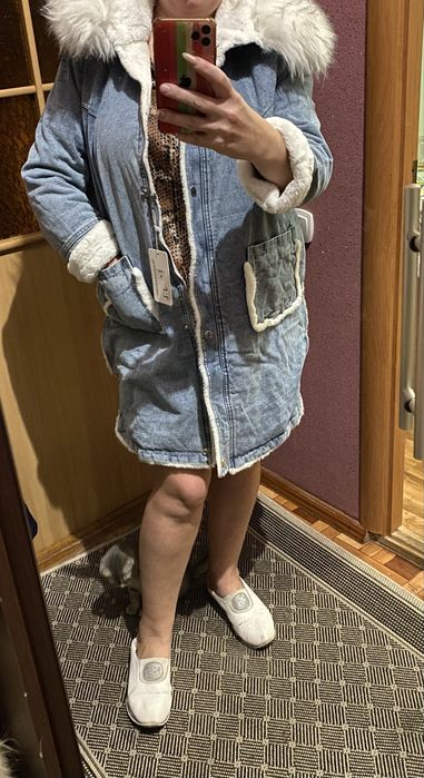 Джинсова парка …. Нова 48/50 , подовжена біла та рожева