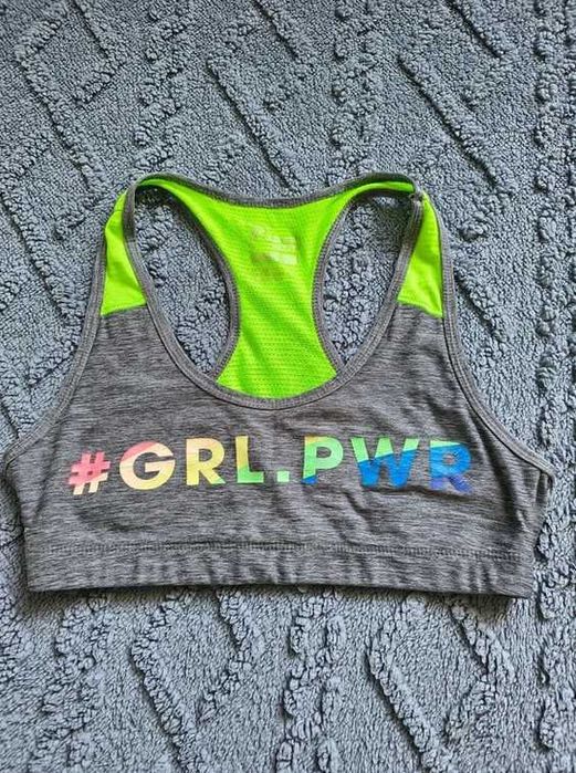 Top stanik szary sportowy z zielonymi elementami #grl.pwr