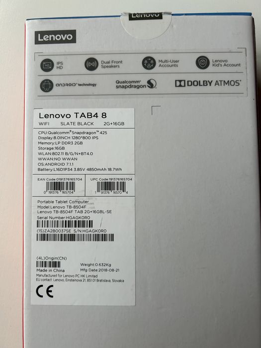 Lenovo Tab4 Tablet, 8 inches, like new438129446796677123