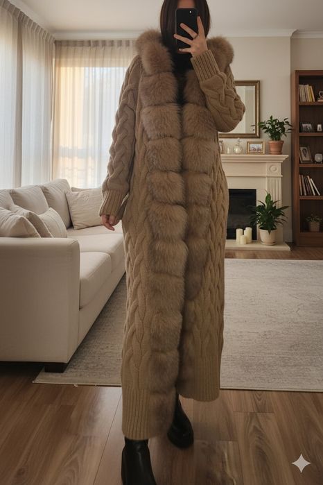 Długi kardiganowy płaszcz zimowy