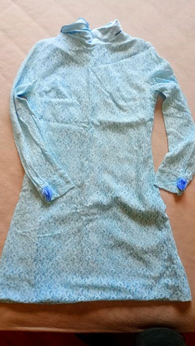 Sukienka koronkowa błękitna niebieska lata 60te, oryginalna