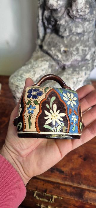 Antyk ręcznie malowany alpejski ceramiczny dzwonek Emaux de Thoune