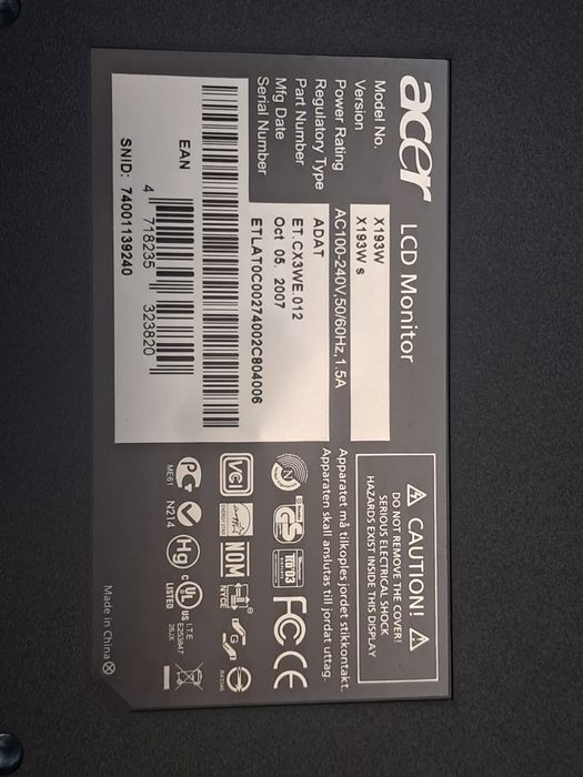 Монітор Acer модель x193w