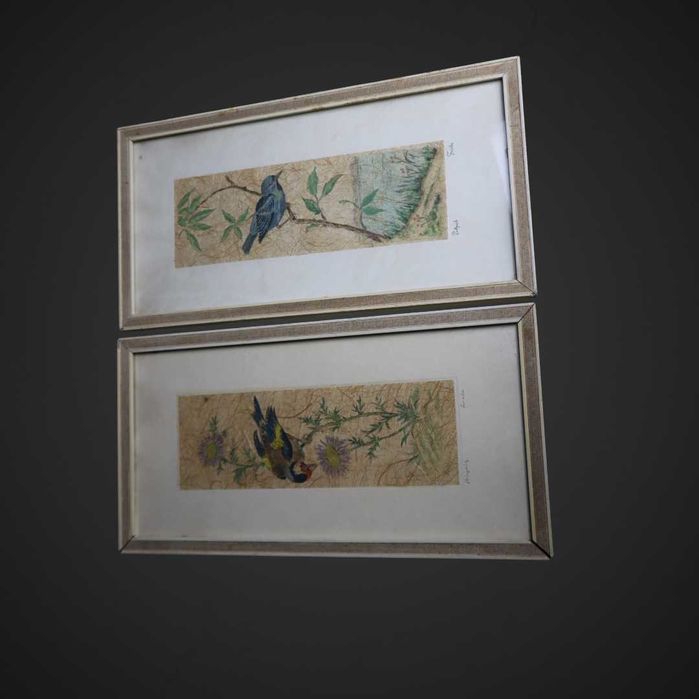 Dwa obrazki ptaki ramka drewno szkło  B41/102689