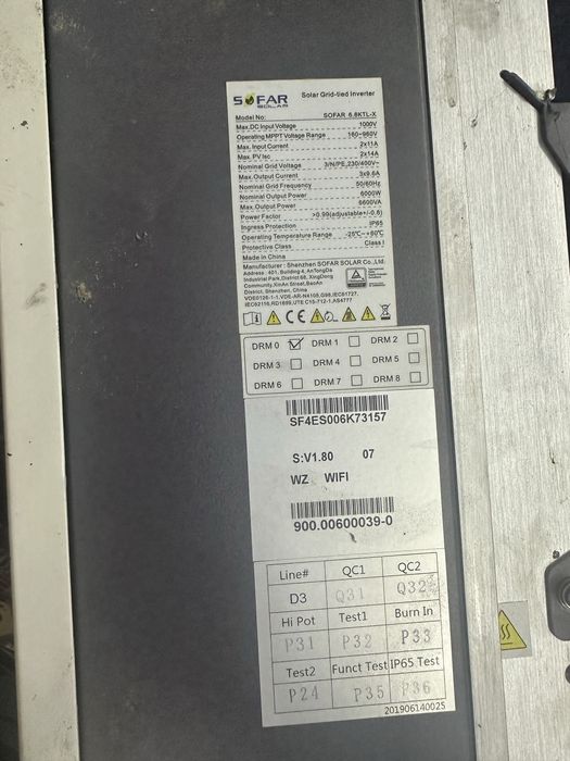 Falownik SOFAR 6.6KTL-X 6 kW 3-fazowy WiFi – sprawny