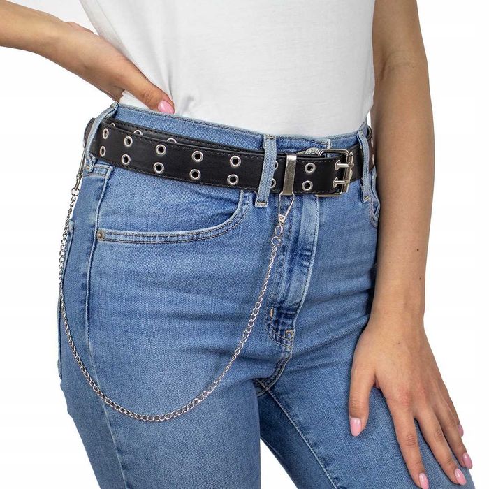 Czarny pasek z łańcuchem dla kobiet