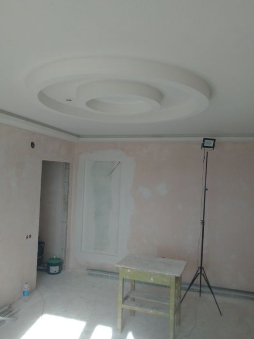 Монтаж гипсокартона. Шпаклевка стен под покраску, обои. Покраска. Обои