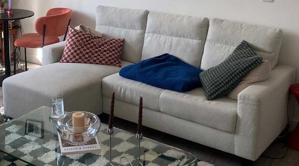 Sofá de 3 Lugares com Chaise Longue, Creme/Bege (NEGOCIÁVEL)