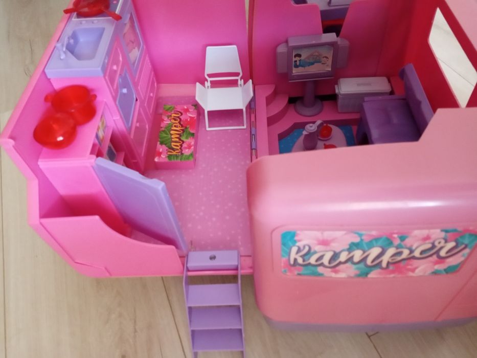 Kamper dla lalek barbie, rower i akcesoria duży samochód bus