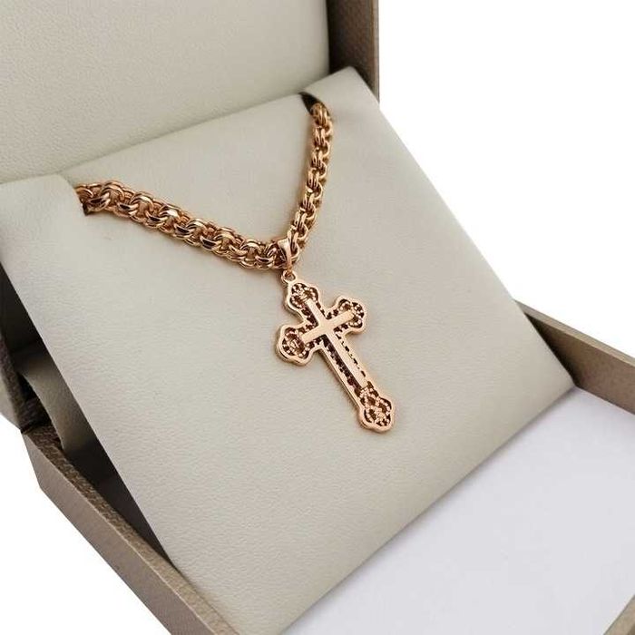 Pozłacany łańcuszek garibaldi 50cm 5mm+krzyżyk GWARANCJA PREZENT