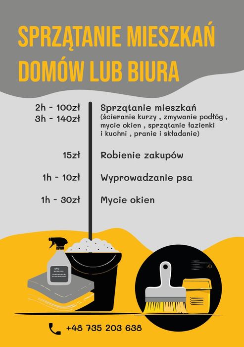Różne usługi sprzątania domów lub biura