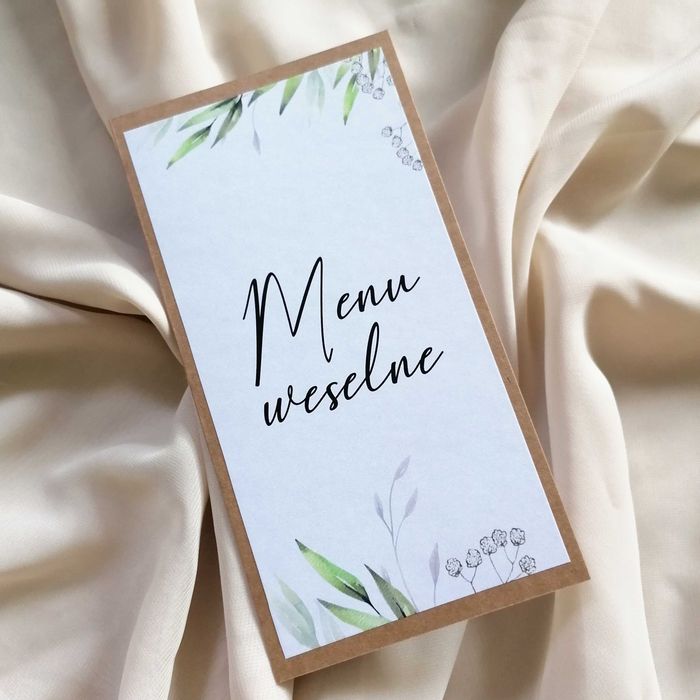 Menu weselne w stylu boho gipsówka i zieleń