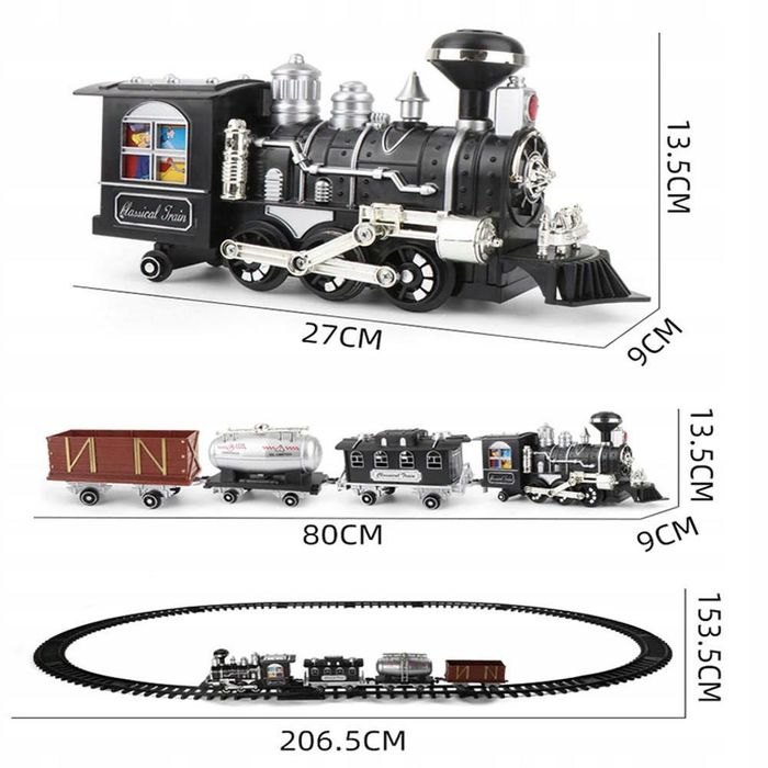 Kolejka Parowa Elektryczna Z Dymem Lokomotywa Tory 5m + Wagony Pociąg