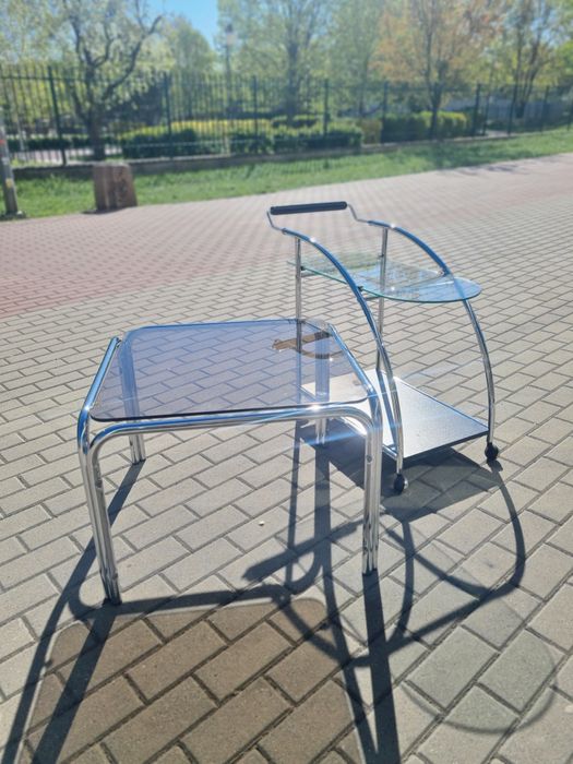 Stolik kawowy, barek w chromie Bauhaus, Niemcy lata 70 vintage design