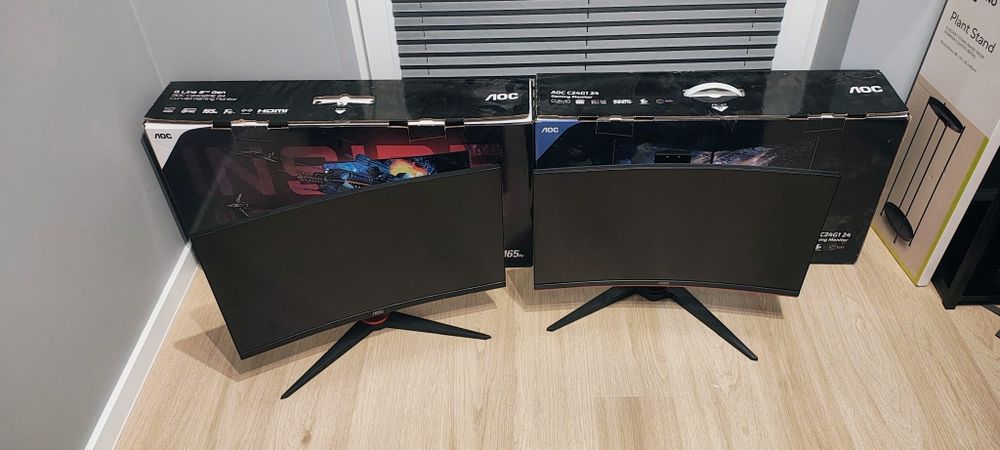 2x Monitor AOC 24” Curved 144Hz/165Hz + uchwyt biurkowy dual