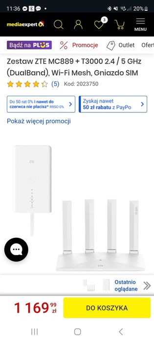 Modem ZTE MC889 + router Wi-Fi ZTE T3000