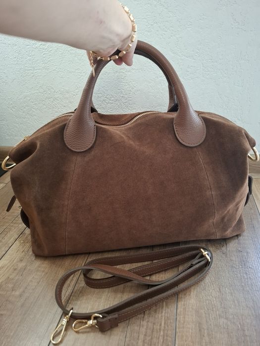 Torebka damska z skóry naturalnej zamszowej