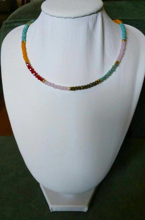 Colar Contas Vidro Facetadas e Brilhantes Coloridas NOVO
