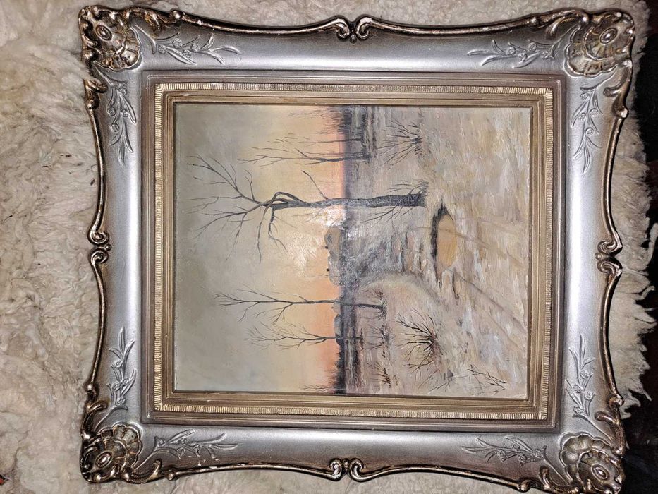 Картина Зимний вечер М.Вородеев картон масло г.Токмак