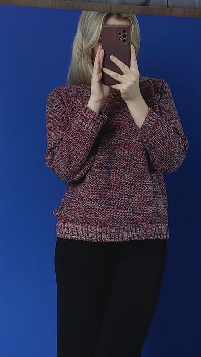 Czerwony damski sweter we wzory kolorowy XS S ze ściągaczami