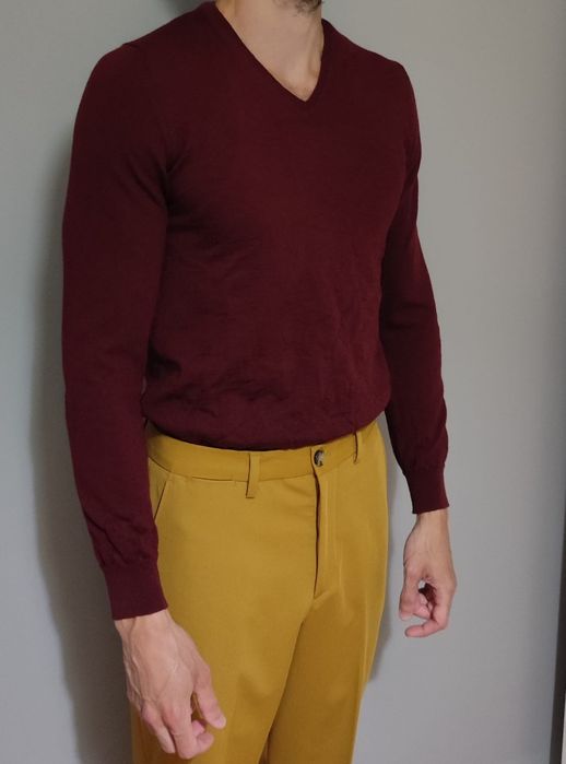 Camisola em V Bourdeaux " Fine Wool"