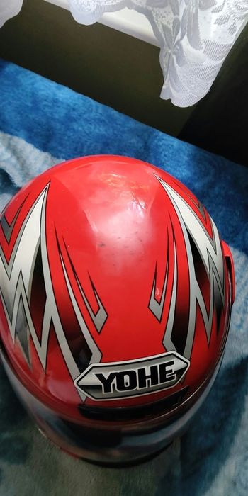 Kask YOHE FULL FACE 59-60 cm, stylowy czerwony, na skuter i motocykl