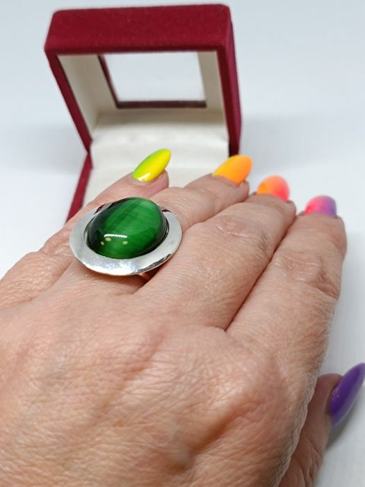 Srebrny pierścionek z oczkiem kocie oko roz. regulowany, 925