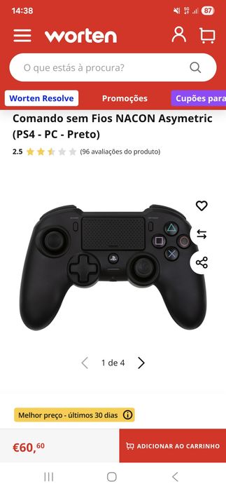 Comando sem Fios NACON Asymetric (PS4 - PC - Preto)