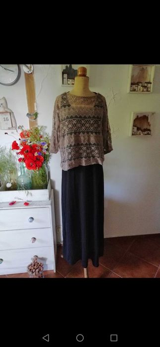 Zalando czarna sukienka XS plus ażurowa narzutka oversize