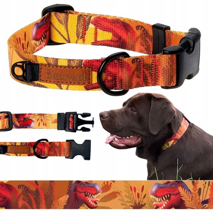 uniwersalna obroża z regulacją dla większego psa l 25 mm dinozaury