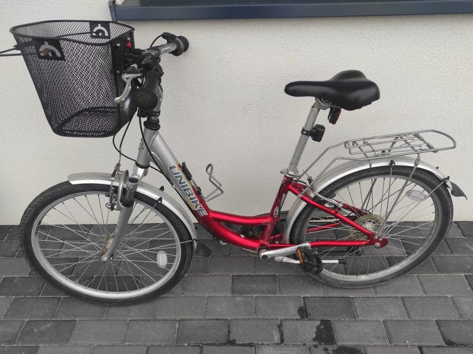 Rower damski Unibike 24" + światła, kosz, pokrowiec