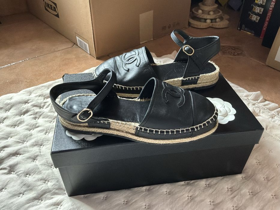 Chanel Czarne Espadryle 37 Oryginalne Pełny Komplet