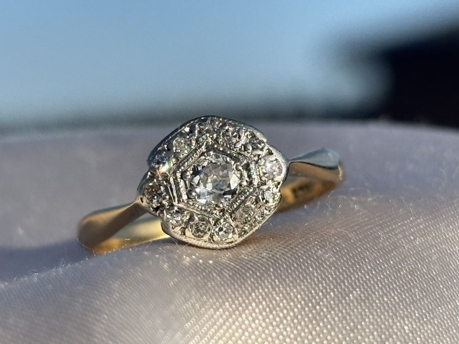 Złoty pierscionek antyczny 18ct 750 Art Deco r14