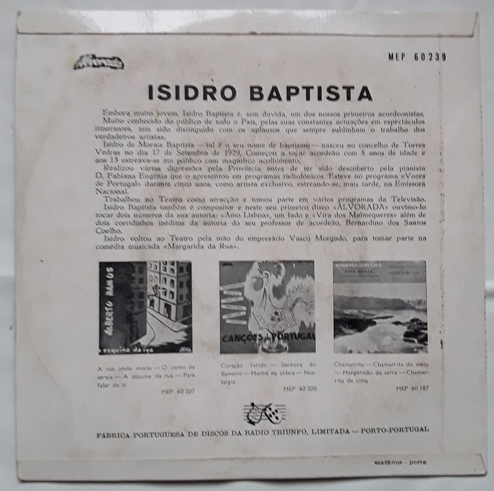 Disco em vinil single de Isidro Baptista, Vira dos Malmequeres