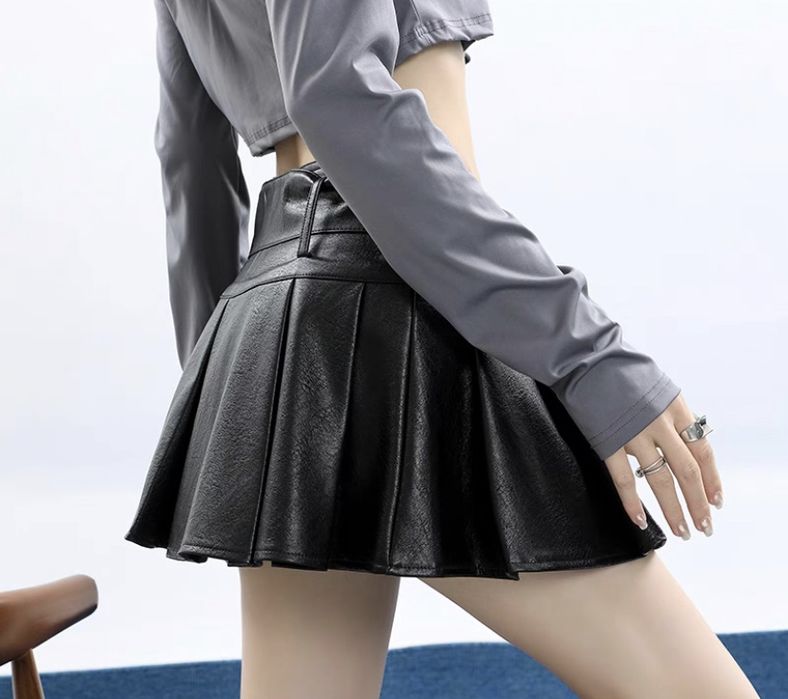 Кожаная юбка y2k плиссированная мини юбка-шорты