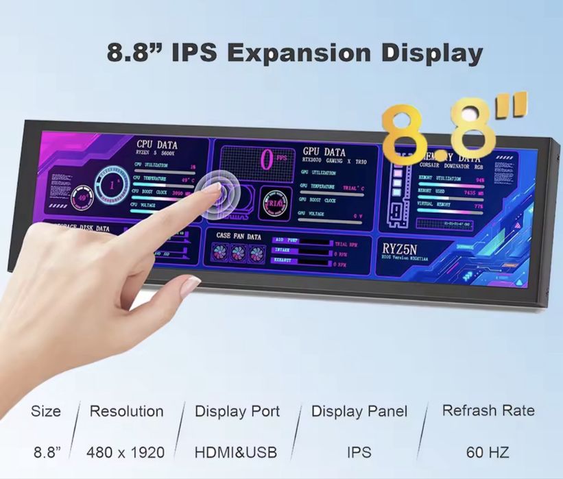Monitor dotykowy 8,8 cala. Hdmi/usb c.