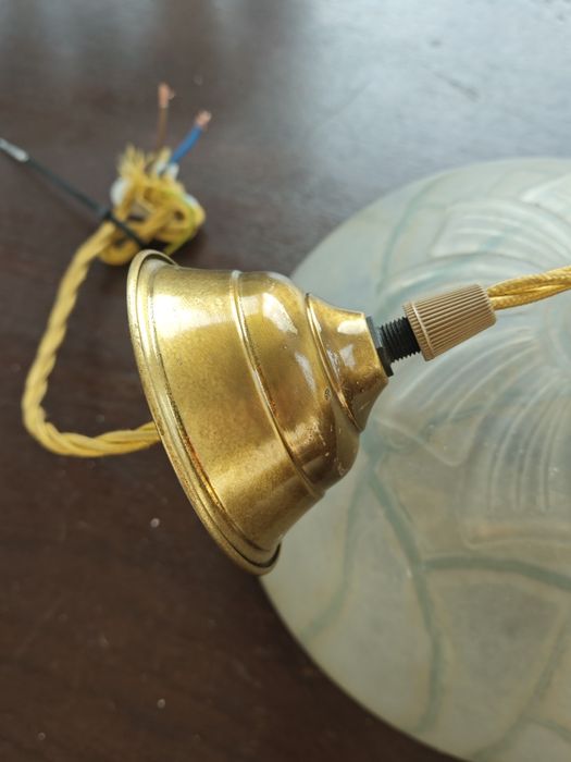 Candeeiro teto vintage vidro, latão e cordame