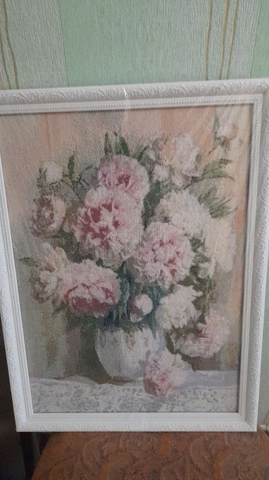 Вышитая картина "Пионы мадам Ренью"