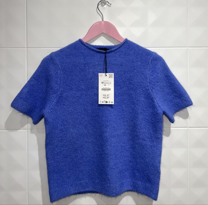 Zara sweterek z krótkim rękawkiem z wełną w składzie nowy r M