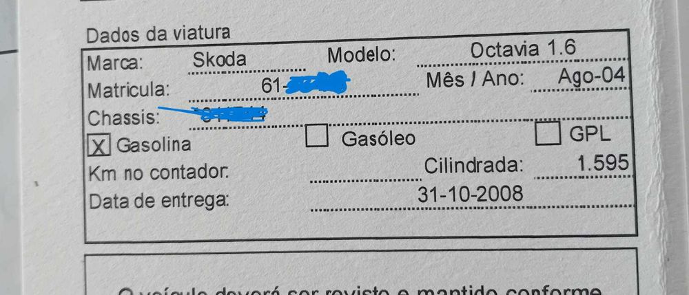 Viatura Skoda Octavia 1600 Gasolina