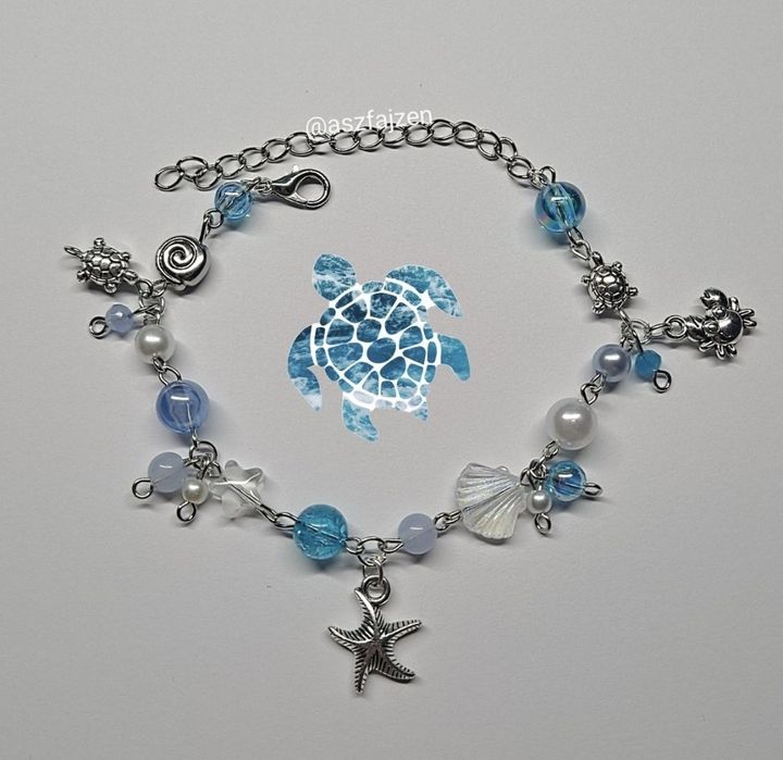 Bransoletka Wakacyjna Morska żółwik Niebieska Biała Coquette Y2K