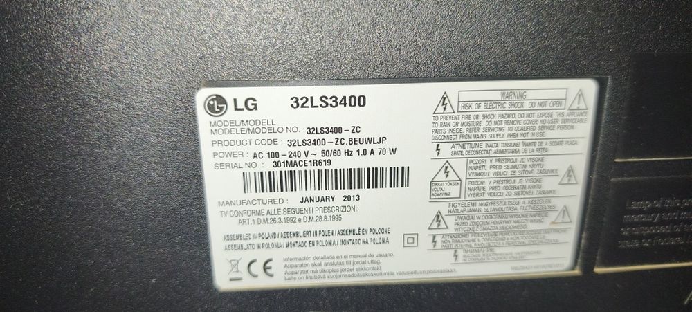 Televisão LG  
Modelo: 32LS3400