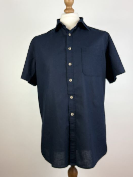Lniana koszula Dressmann, granatowa, krótki rękaw, XL (Regular)