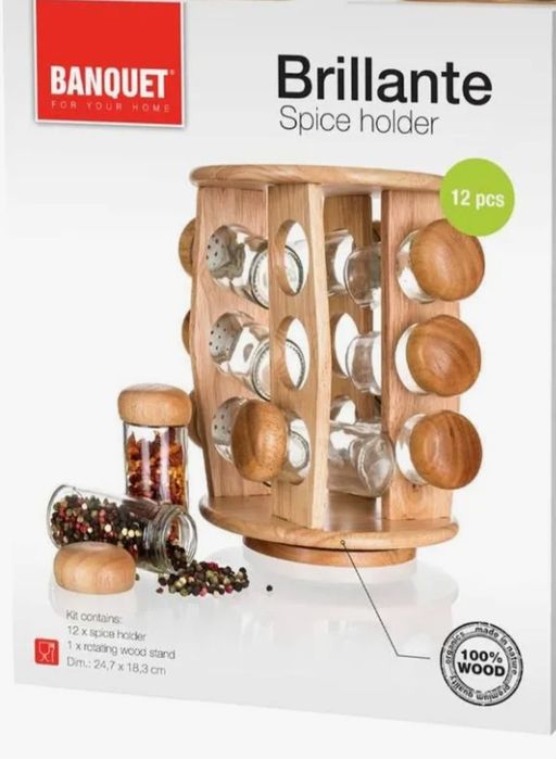 Przyprawnik obrotowy na 12 przypraw w drzewa kauczukowego