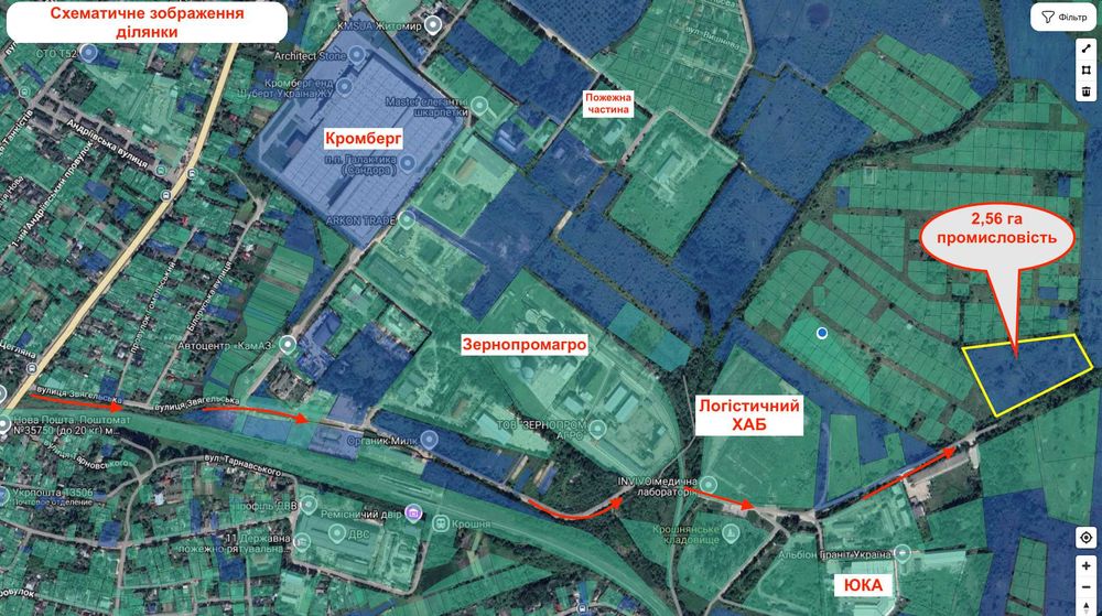 Земельна ділянка промисловість 2,56 га вул. Звягельська