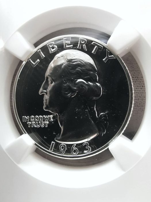 США 25 центів 1963р. СРІБЛО. СЛАБ NGS PF67