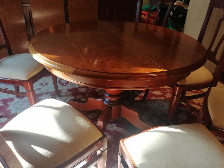 Sala Jantar Completa Cerejeira (mesa, cadeiras, aparador, espelho)