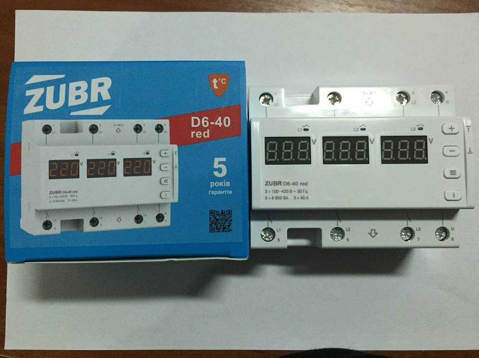 Трифазне реле напруги ZUBR D6-40/50/63 red