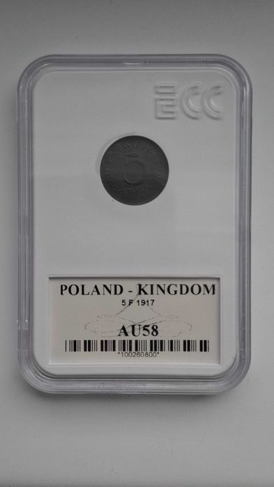 5 fenigów 1917 Królestwo Polskie – GCN AU58 (Piękny stan)